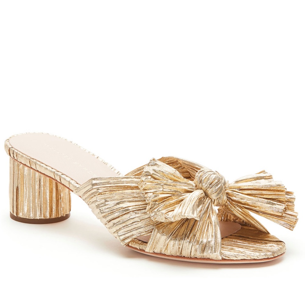 Loeffler Randall Emilia Pleated Knot Slide Sandals Gold size 8
